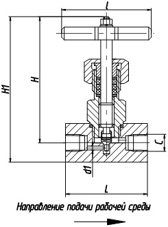 Габаритные и приоединительные размеры клапанов запорных игольчатых АРС20 с муфтовым присоединением