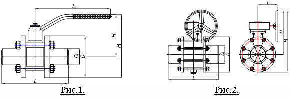 Схематическое изображение крана АРС1 (присоединение под приварку)