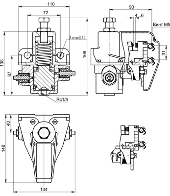 Рис.1. Габаритный чертеж выключателя управления пневматический ПВУ-5 (ПВУ-2)