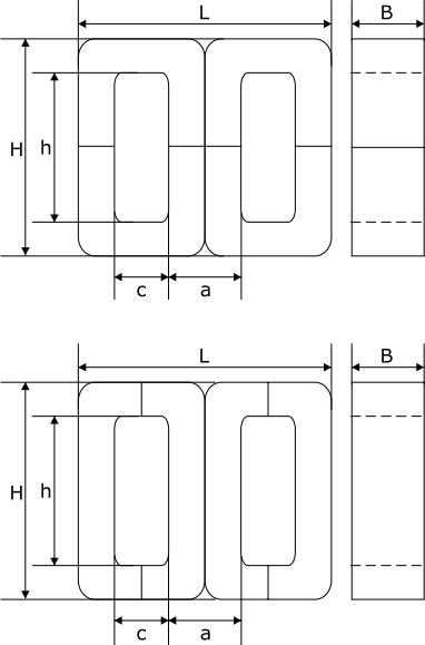 Схема габаритных размеров магнитопроводов ШЛ, ШЛМ