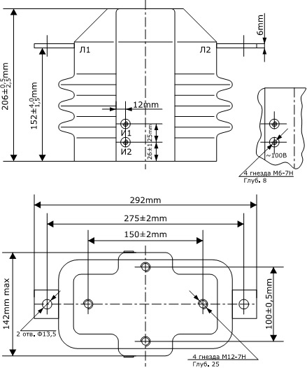 Схема габаритных размеров трансформатора ТОЛК6