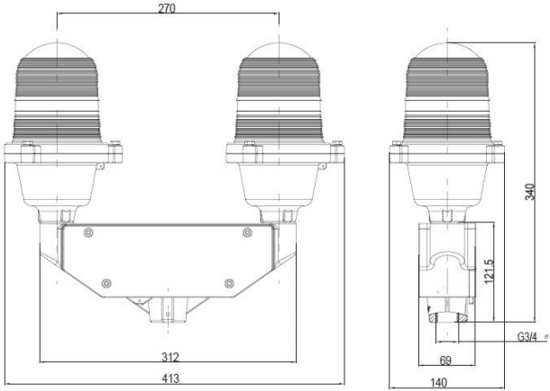Схема габаритных размеров заградительного огоня PS-25