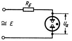 Рис.1. Схема включения люминесцентных ламп через токоограничивающий резистор