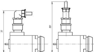 Рис.2. Габаритные и присоединительные размеры электромагнита ПЭ35 с соединителем 2РМГ угловым и прямым