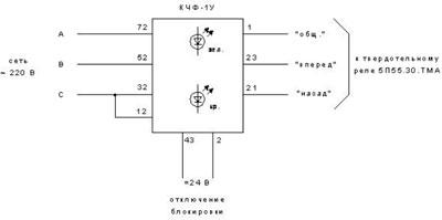 Рисунок 1.Схема внешних подключений блока КЧФ-1У сеть 220 В
