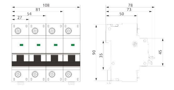 "Схема габаритных размеров выключателя FB1-125 ECO 3P С80"