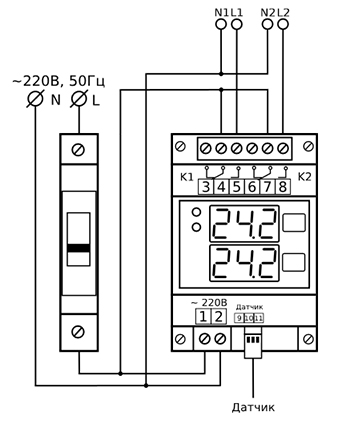 Схема подключения терморегулятора РТРВ-10/D-2