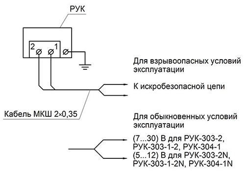 "Схема электрическая соединений реле РУК-303-2, РУК-303-1-2, РУК-304-1"