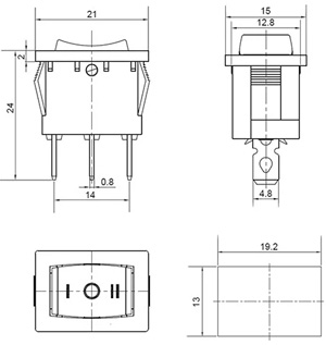 Рис.1. Схема габаритных размеров перекидного переключателя KCD3-103
